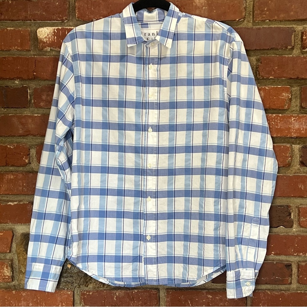 Frank & Eileen Blue Checkered Men's Shirt size small -FLAWED noted in listing